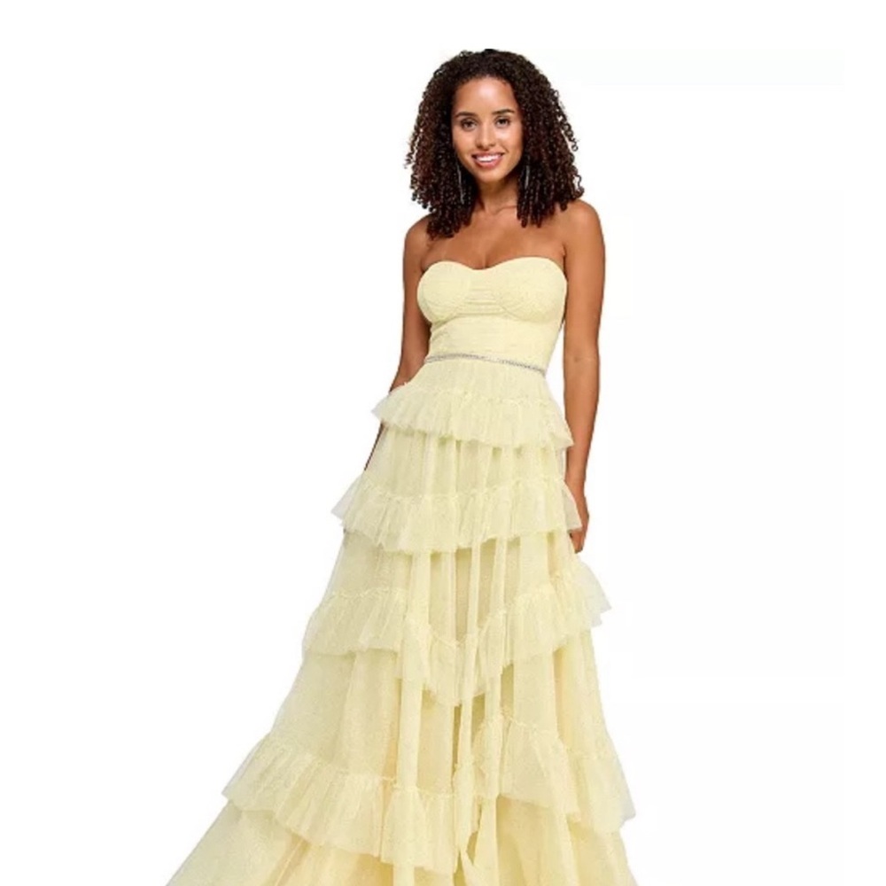 Macy's Sparkly Yellow Tiered Gown